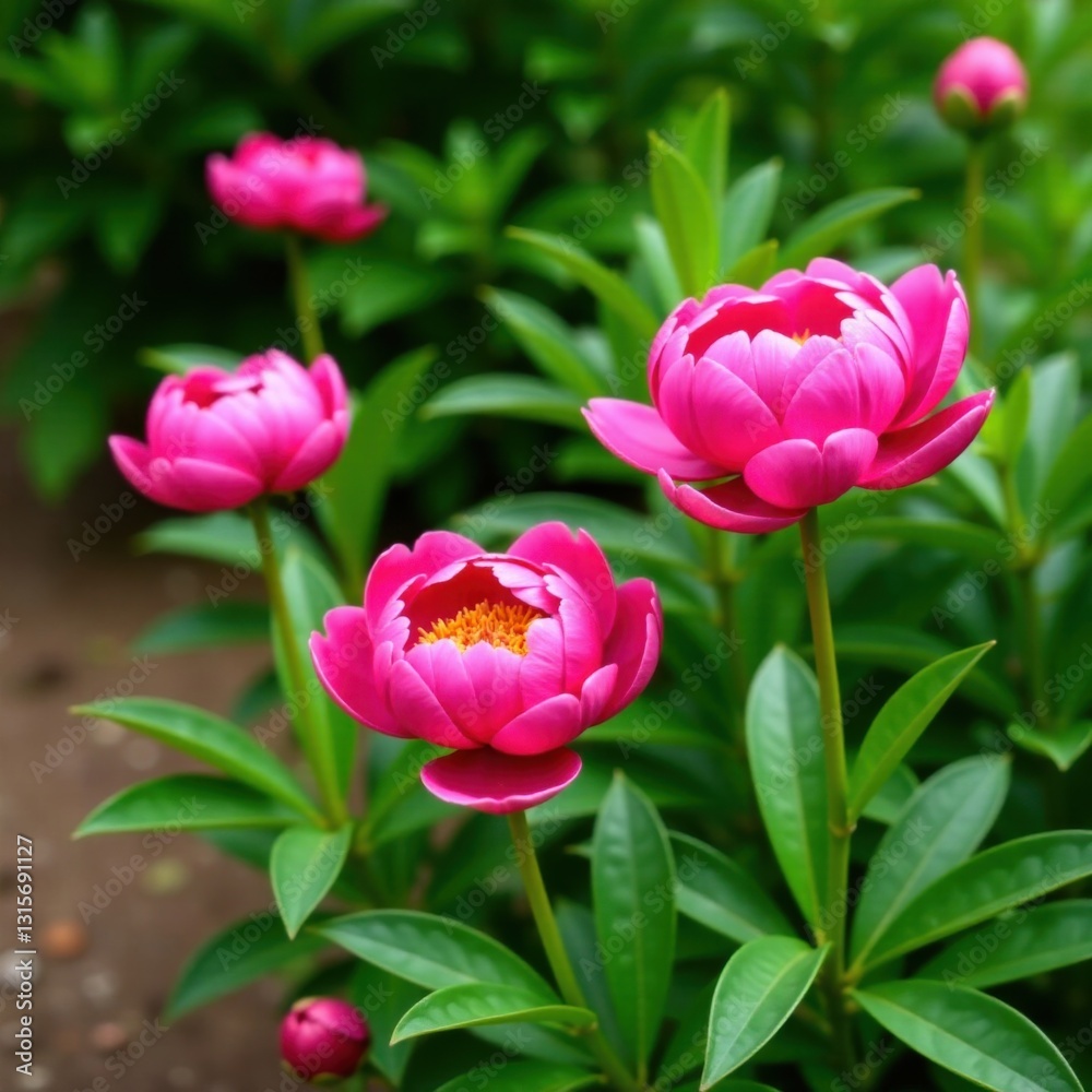 Peonies in garden with greenery, peonies, art, garden Peonies in garden with greenery, peonies, art, garden