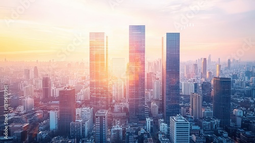 Futuristic business hub powered by aidri urban skyline aerial view modern architecture futuristic concept