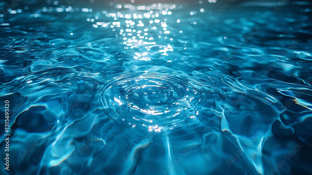 Water droplet impact, pool ripples, sunlight, background blur, relaxation Water droplet impact, pool ripples, sunlight, background blur, relaxation