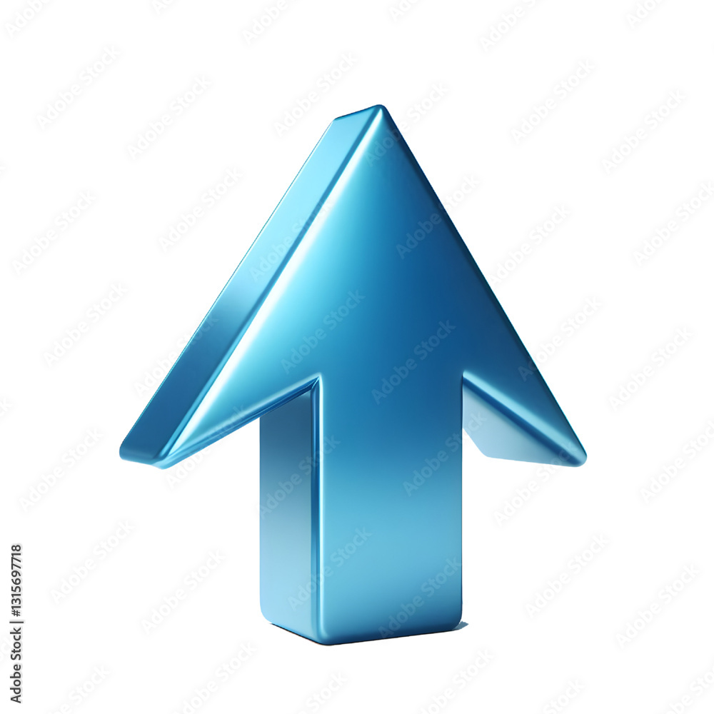 BLUE upward arrow isolated on a white background. Clean and glossy design. Concept of direction and rise. 3D Rendering BLUE upward arrow isolated on a white background. Clean and glossy design. Concept of direction and rise. 3D Rendering