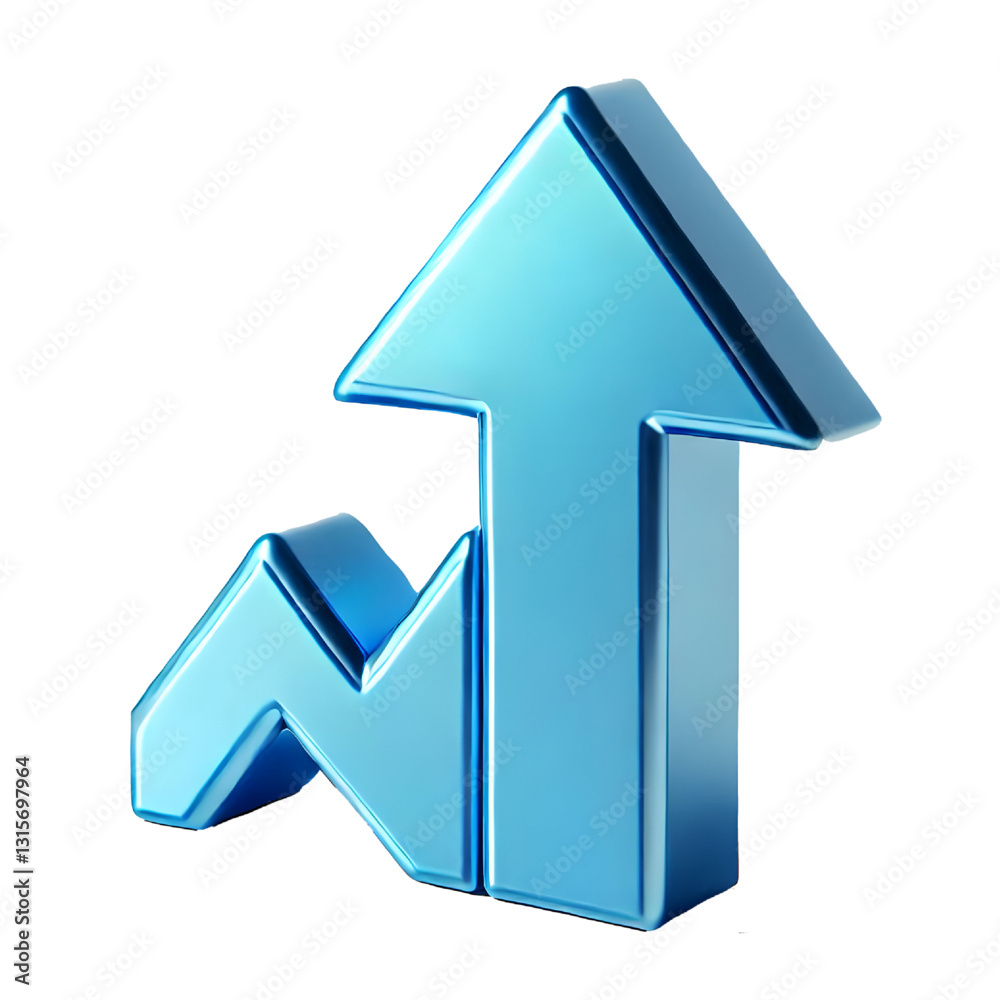 BLUE upward arrow isolated on a white background. Clean and glossy design. Concept of direction and rise. 3D Rendering BLUE upward arrow isolated on a white background. Clean and glossy design. Concept of direction and rise. 3D Rendering