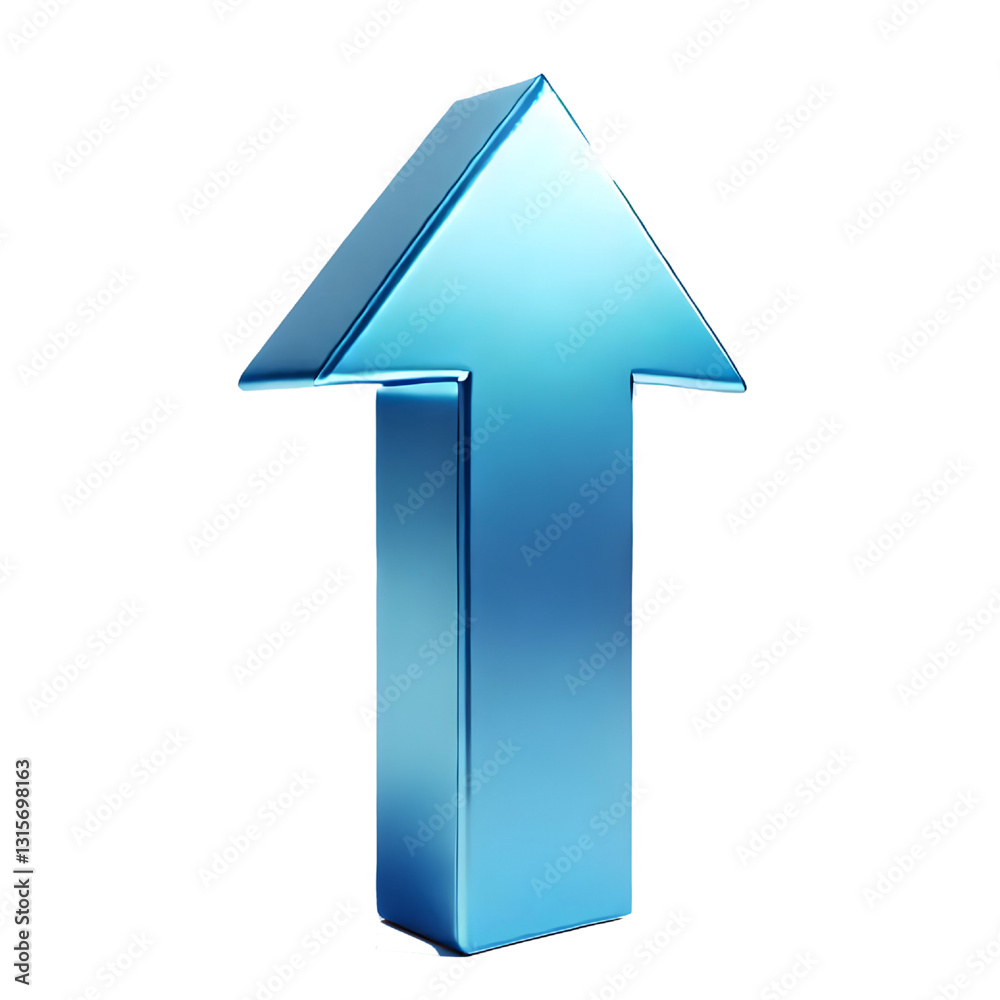 BLUE upward arrow isolated on a white background. Clean and glossy design. Concept of direction and rise. 3D Rendering BLUE upward arrow isolated on a white background. Clean and glossy design. Concept of direction and rise. 3D Rendering