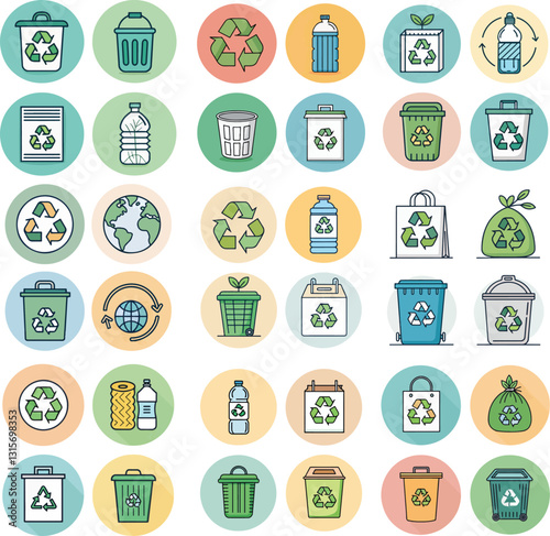 Recycling Icons Set – Editable Stroke, Eco-Friendly, Sustainability, Waste Management