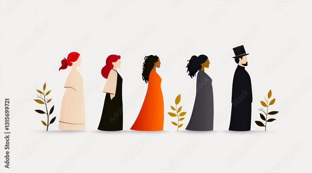 Obraz premium Diverse People Minimalist Illustration Flat Design Women Man Modern Art