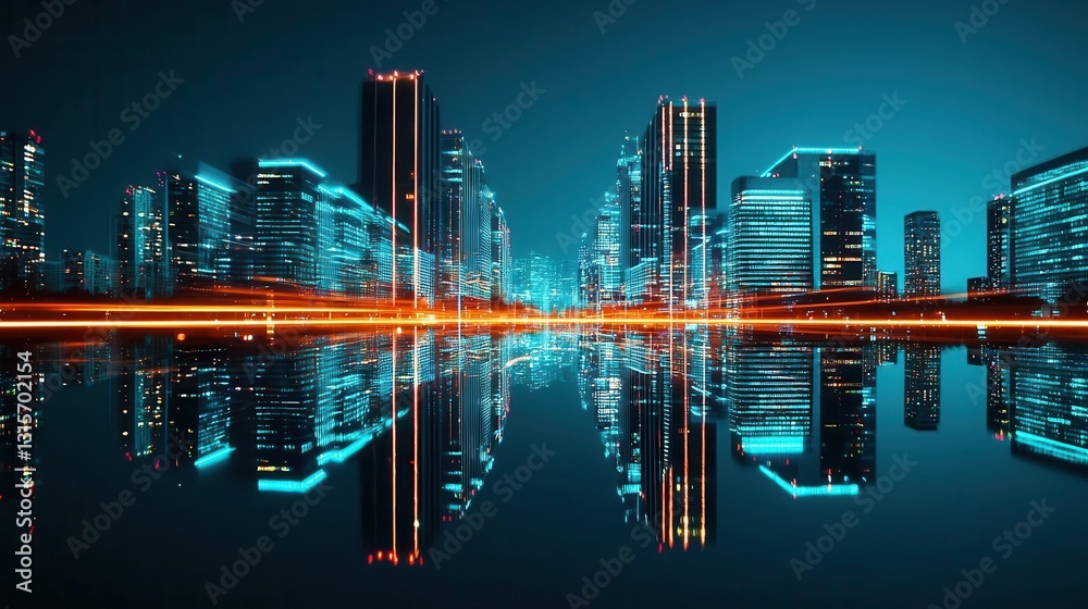 Obraz premium Cityscape reflected in a bond certificate with glowing edges, longterm bonds, urban development and investment vision
