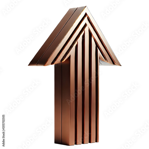 brown upward arrow isolated on a white background. Clean and glossy design. Concept of direction and rise. 3D Rendering