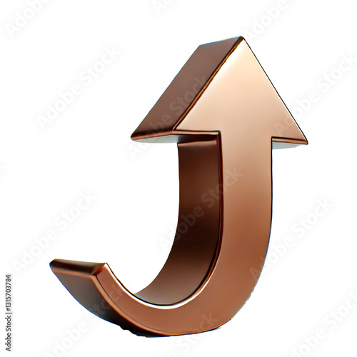 brown upward arrow isolated on a white background. Clean and glossy design. Concept of direction and rise. 3D Rendering