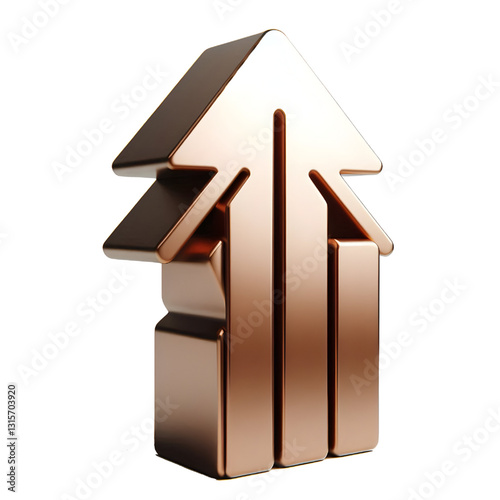 brown upward arrow isolated on a white background. Clean and glossy design. Concept of direction and rise. 3D Rendering