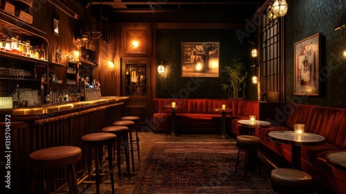 Wallpaper Mural Hidden speakeasy bar with warm lighting, vintage decor Torontodigital.ca