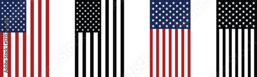 Vertical American flags in monochrome and color. Vertical flags of the United States of America.