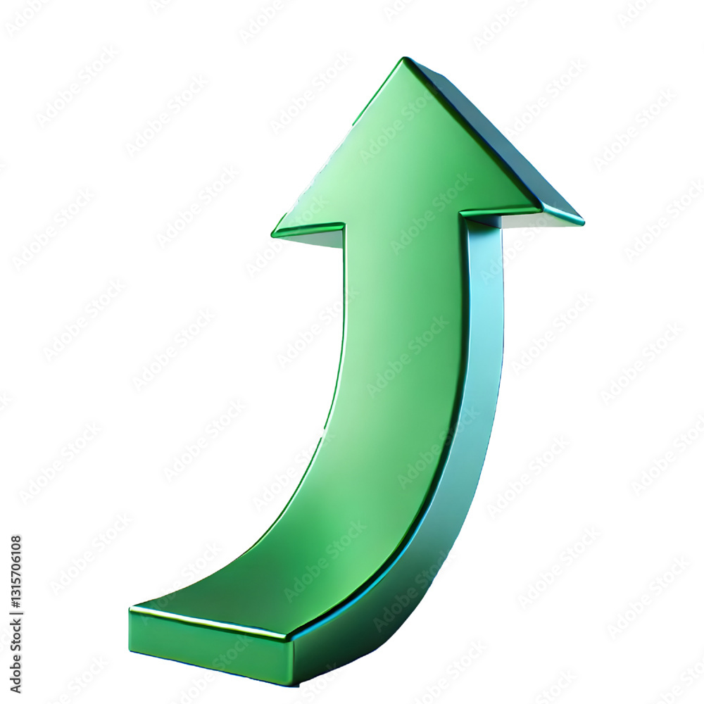 Green upward arrow isolated on a white background. Clean and glossy design. Concept of direction and rise. 3D Rendering Green upward arrow isolated on a white background. Clean and glossy design. Concept of direction and rise. 3D Rendering
