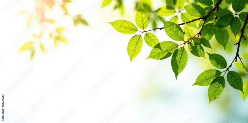 Tree Branches with Leaves on White Background, botanical, foliage, forest