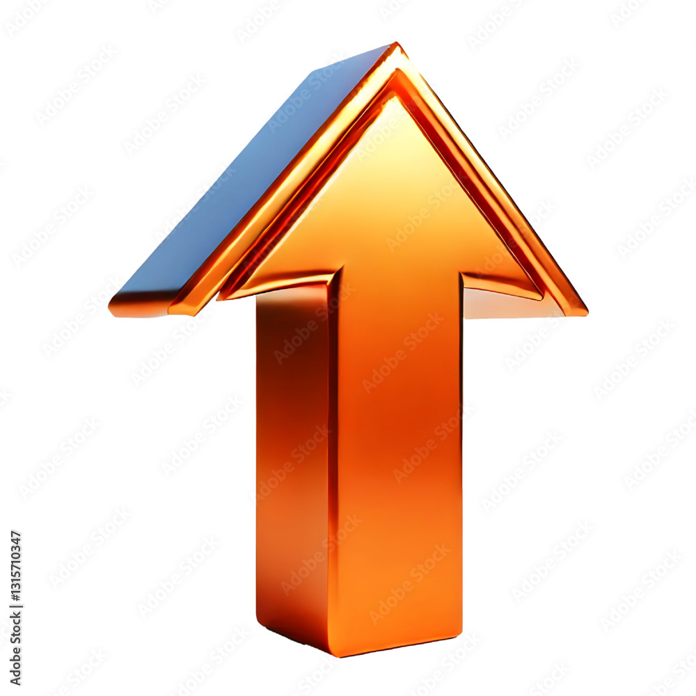 orange upward arrow isolated on a white background. Clean and glossy design. Concept of direction and rise. 3D Rendering orange upward arrow isolated on a white background. Clean and glossy design. Concept of direction and rise. 3D Rendering