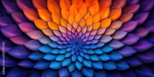 Woodwork concept. A vibrant, swirling pattern of petals in shades of blue, purple, and orange creates a mesmerizing visual effect.