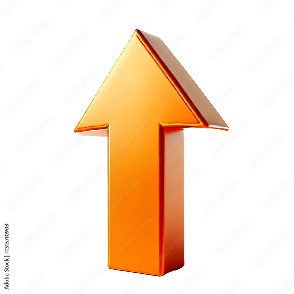 orange upward arrow isolated on a white background. Clean and glossy design. Concept of direction and rise. 3D Rendering orange upward arrow isolated on a white background. Clean and glossy design. Concept of direction and rise. 3D Rendering