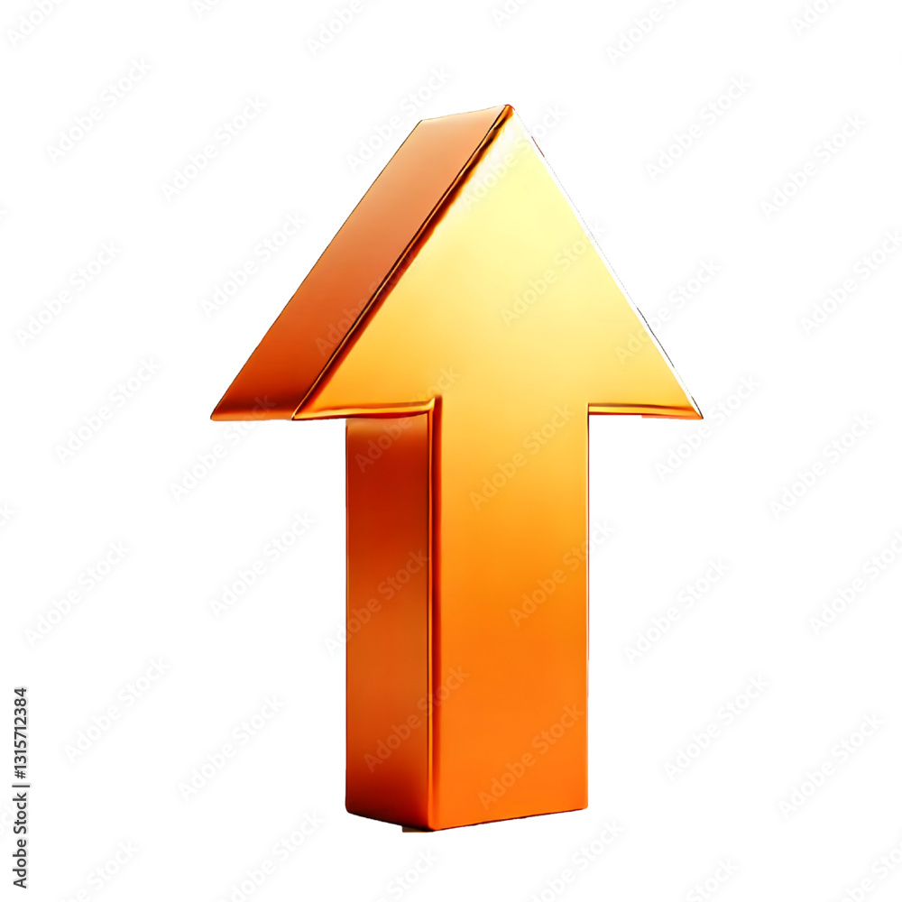 orange upward arrow isolated on a white background. Clean and glossy design. Concept of direction and rise. 3D Rendering orange upward arrow isolated on a white background. Clean and glossy design. Concept of direction and rise. 3D Rendering