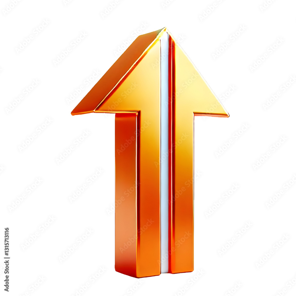 orange upward arrow isolated on a white background. Clean and glossy design. Concept of direction and rise. 3D Rendering orange upward arrow isolated on a white background. Clean and glossy design. Concept of direction and rise. 3D Rendering