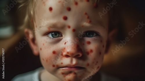 Child's Face for Chickenpox, Home, Illness. photo