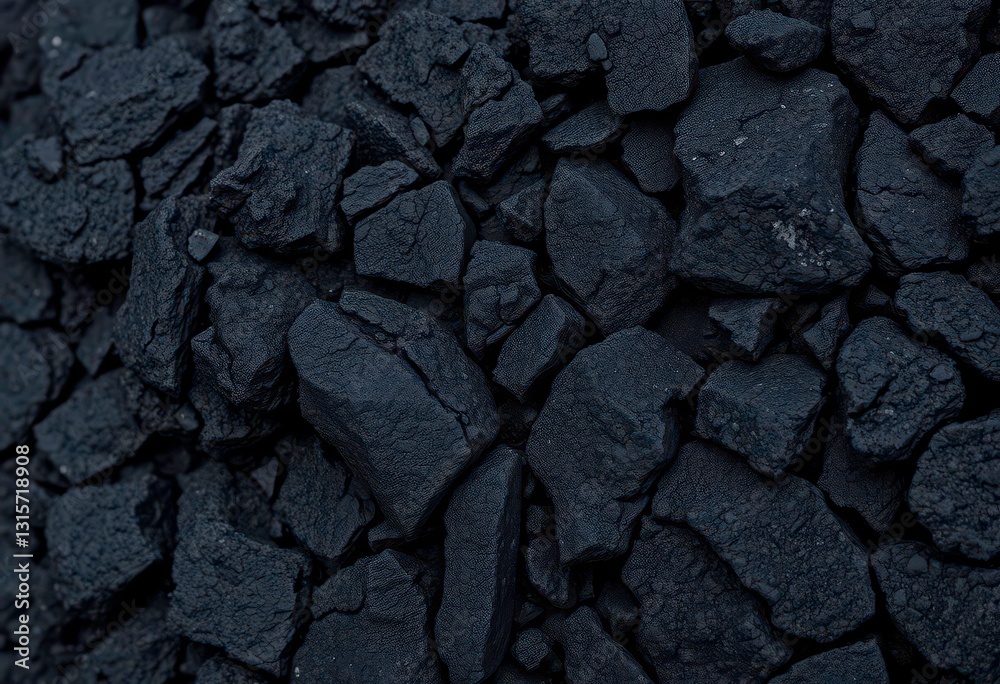 Fototapeta premium Black volcanic rock, close-up detail showing porous texture and rough surface, surface, obsidian