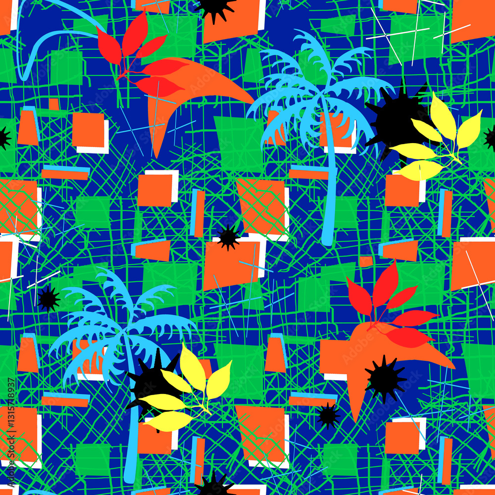 Obraz premium Colorful Tropical Palm Tree Pattern Seamless Repeat