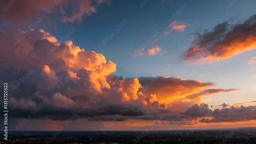 Naklejka premium dramatic golden sunset clouds against blue sky landscape background