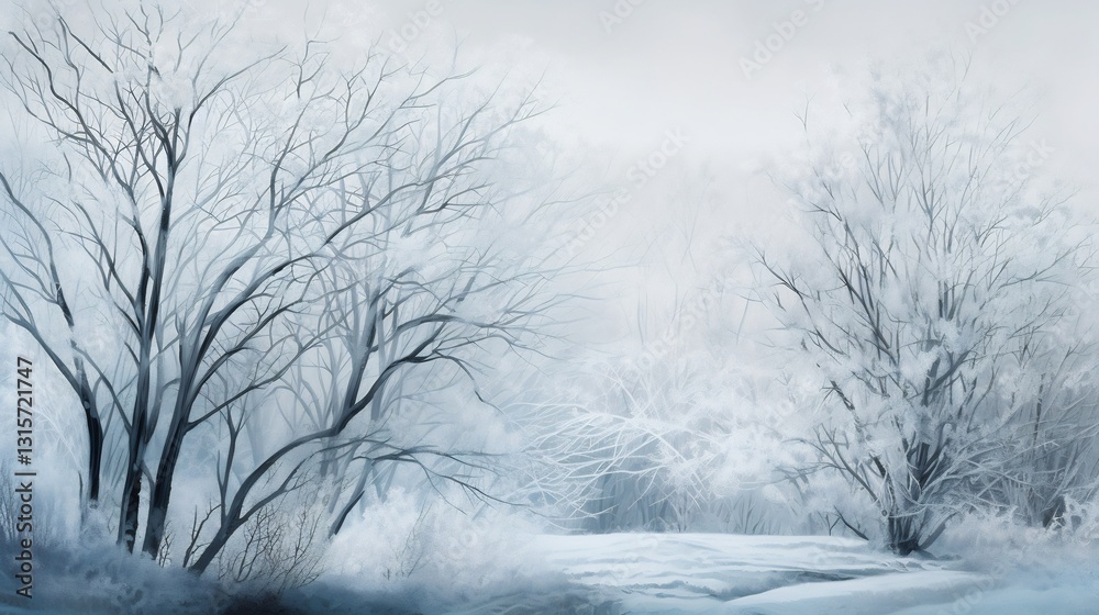 Frosty Winter Landscape: Bare Trees in Fog. Frosty Winter Landscape: Bare Trees in Fog.