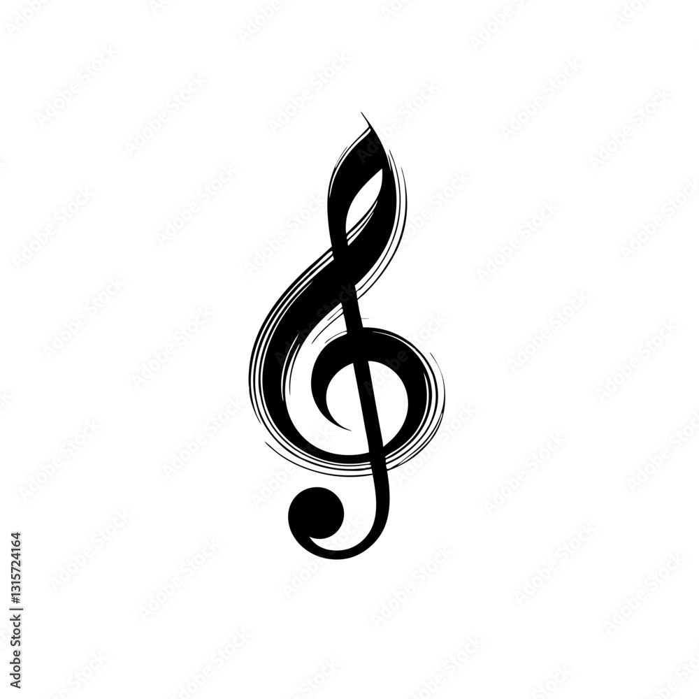 Black and white treble clef symbol, musical design Black and white treble clef symbol, musical design