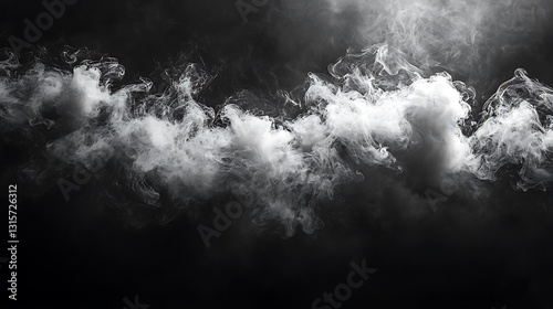 White smoke swirls against dark background; design element