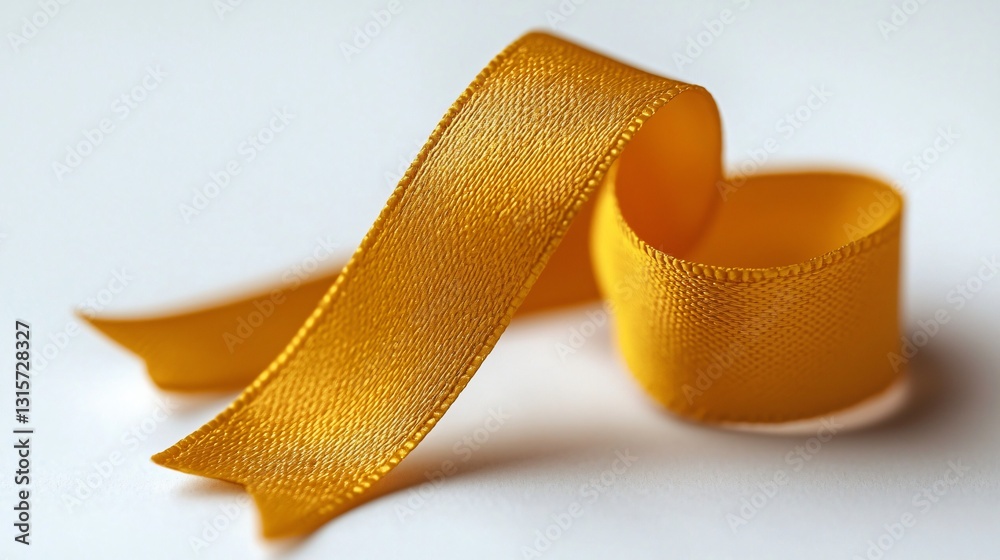 Gold Ribbon Curls on White Background Gold Ribbon Curls on White Background