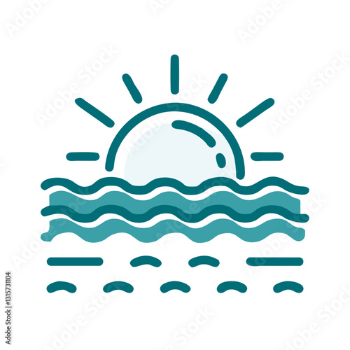 Vector sunset over the sea icon with clean straight lines and geometric shapes, minimalistic modern design