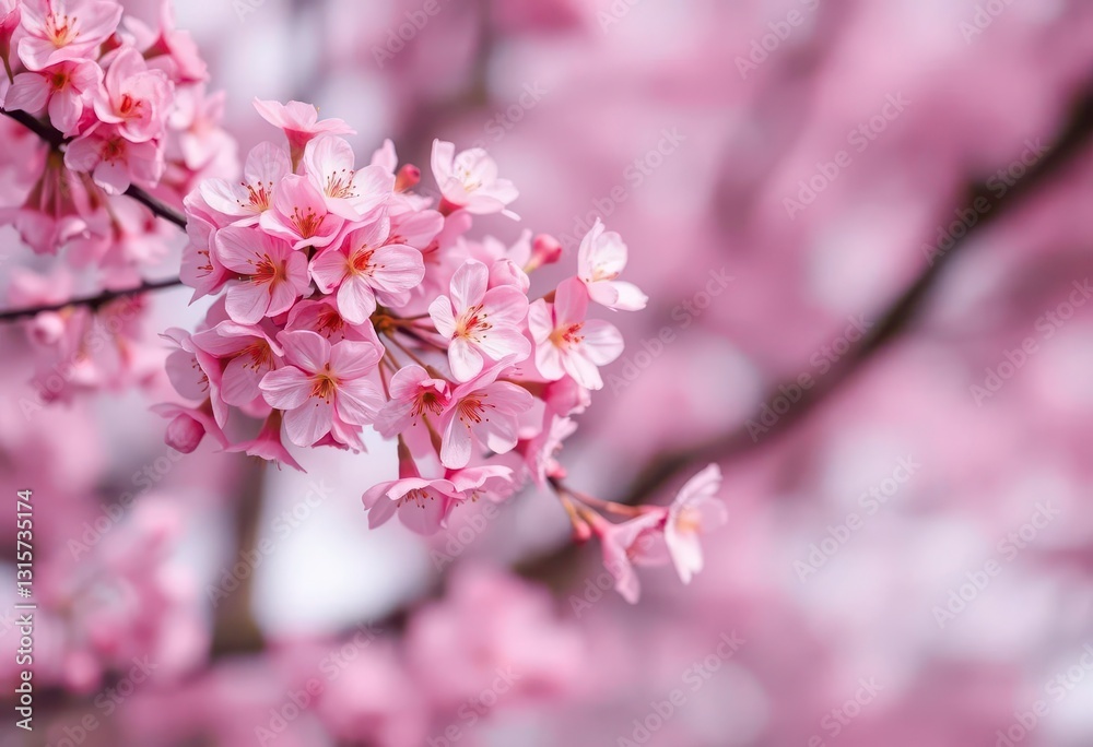 Delicate pink cherry blossoms in full bloom against a soft, blurred background, beautiful, cherry tree Delicate pink cherry blossoms in full bloom against a soft, blurred background, beautiful, cherry tree