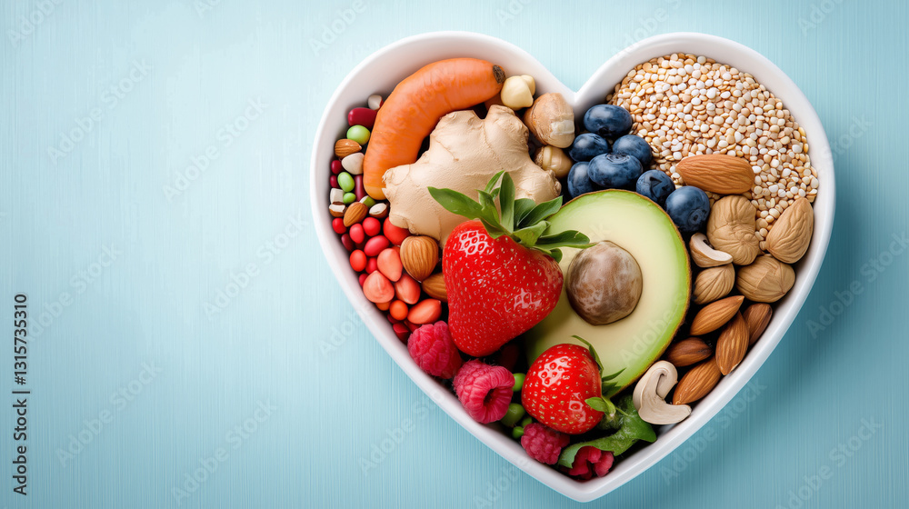 Healthy lifestyle icons featuring balanced diet with fruits, nuts, and grains Healthy lifestyle icons featuring balanced diet with fruits, nuts, and grains