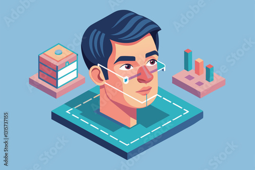 An isometric illustration showcasing various customizable options for rhinoplasty procedures and analysis, Rhinoplasty Customizable Isometric Illustration