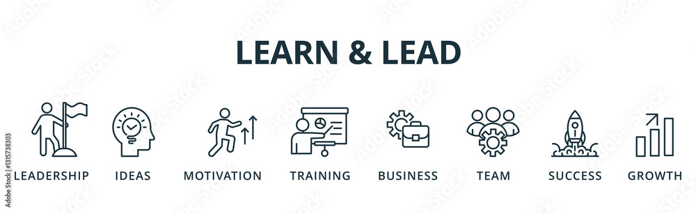 Learn and Lead banner icon leadership, ideas, motivation, training, business, team, success and growth vector illustration concept Learn and Lead banner icon leadership, ideas, motivation, training, business, team, success and growth vector illustration concept