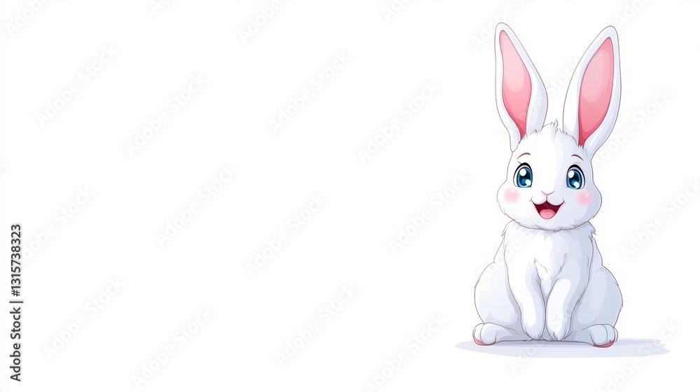 Obraz premium Cute white rabbit sitting, smiling