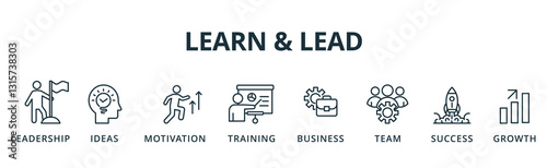 Learn and Lead banner icon leadership, ideas, motivation, training, business, team, success and growth vector illustration concept