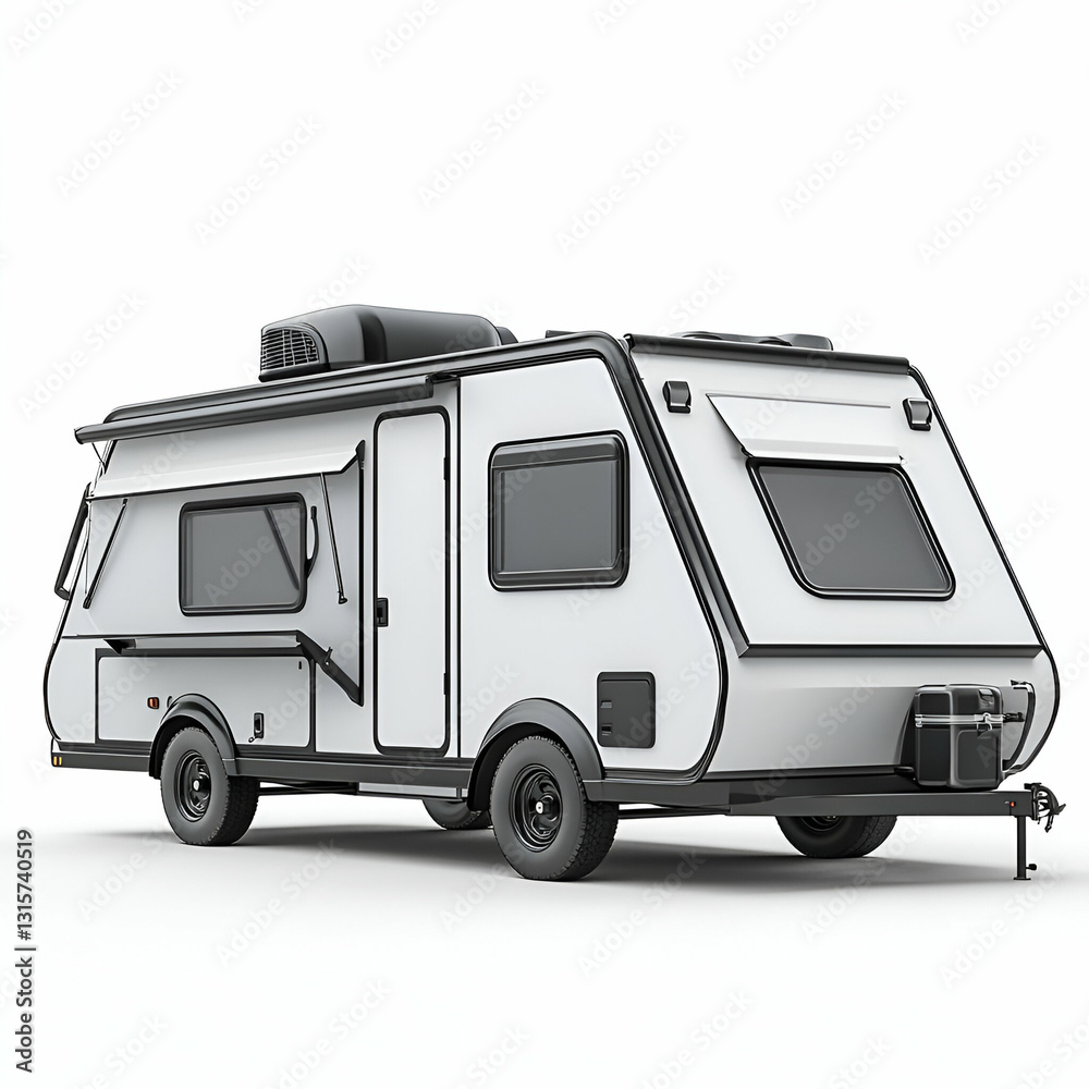 Naklejka premium Compact campervan, outdoor adventure, white background, travel