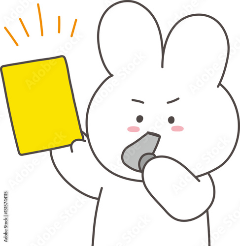 Warning Bunny Character – Yellow Card and Whistle Illustration