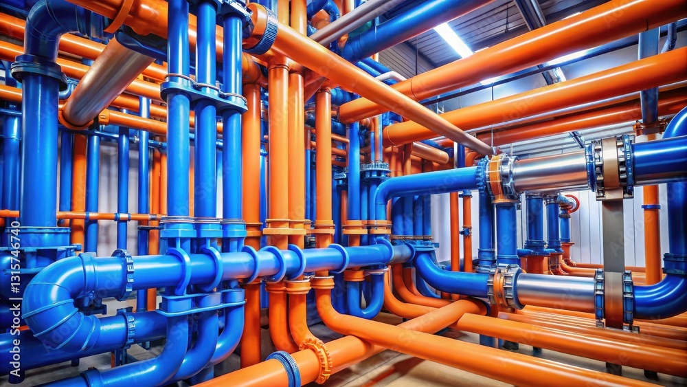 Blue and Orange Pipe Network Infrastructure Blue and Orange Pipe Network Infrastructure