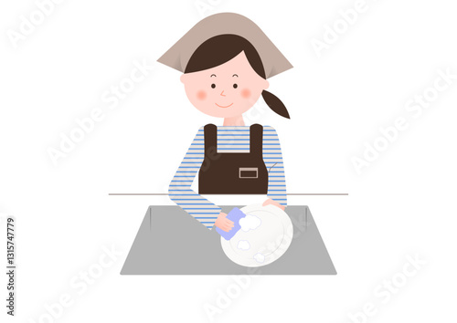 皿洗いをする女性の店員