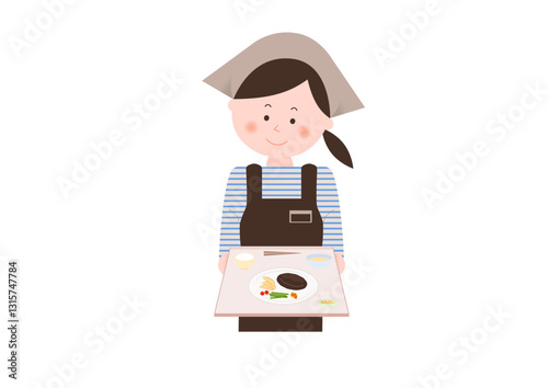 料理を運ぶ女性の店員