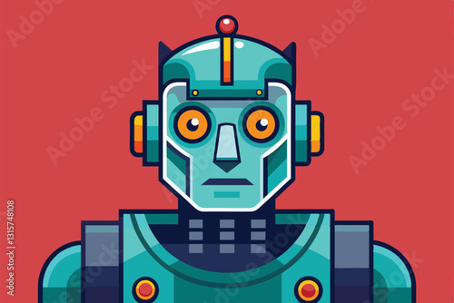 This artwork features a customizable robot face with exaggerated features and bright colors, creating a fun expression, Robot face Customizable Disproportionate Illustration