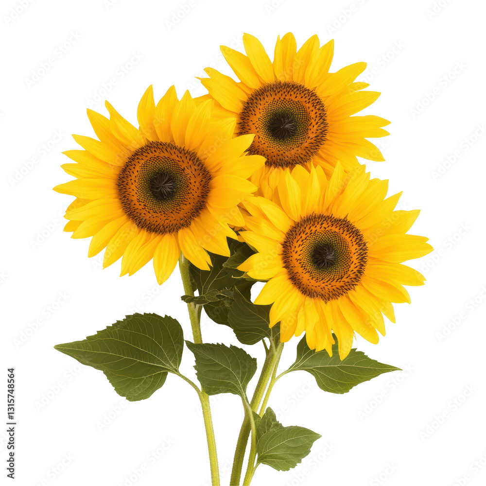 Obraz premium Bright sunflowers in full bloom with lush green leaves