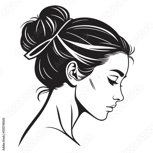 A high-contrast black silhouette of a bun against a white BACKGROUND VECTOR.  