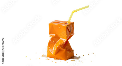 Crushed orange juice box with straw, a poignant commentary on consumption