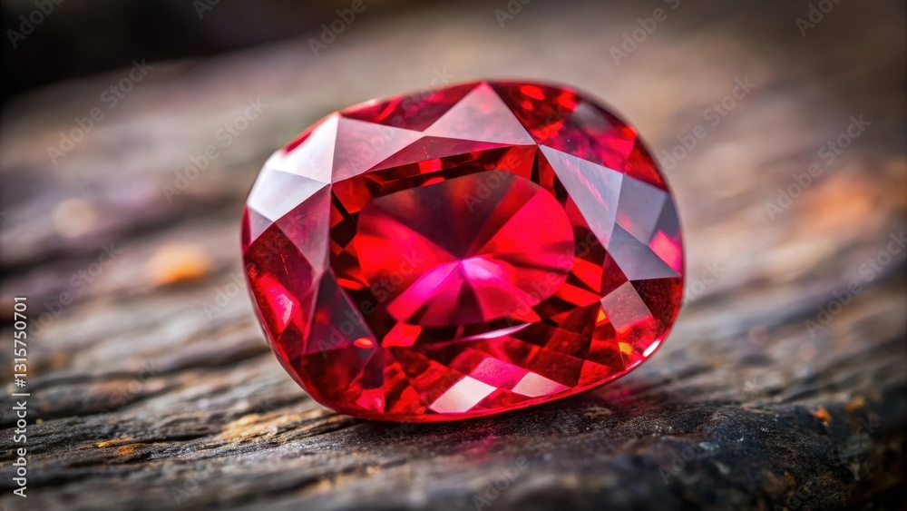 Close-up of a vibrant red sapphire stone, natural stone, close-up Close-up of a vibrant red sapphire stone, natural stone, close-up
