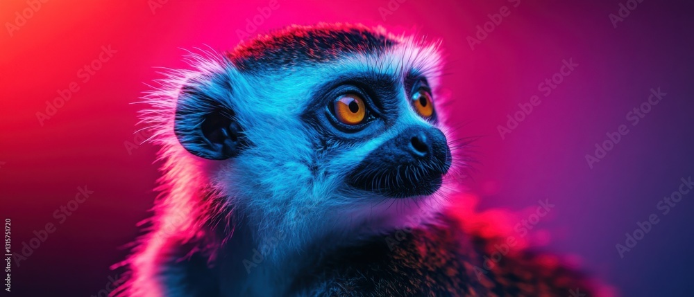 Striking Lemur Portrait in Neon Light Striking Lemur Portrait in Neon Light