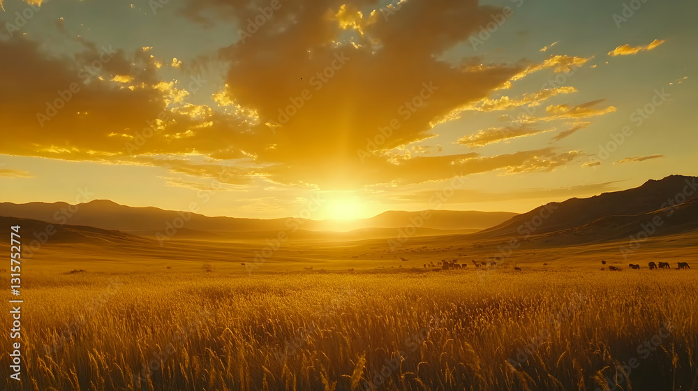Golden sunset over a vast field Golden sunset over a vast field