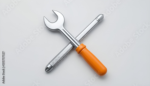 A Trusty Wrench And Precision Tool, Crossed For A Symbol Of Reliable Solutions And Efficient Repairs, Set Against A Clean, Minimalist Background Isolated on Transparent Background