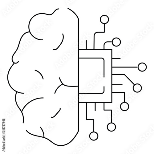 Half brain and half circuit board illustration representing artificial intelligence and technology integration. design symbolizes fusion of human cognition with digital processing, highlighting